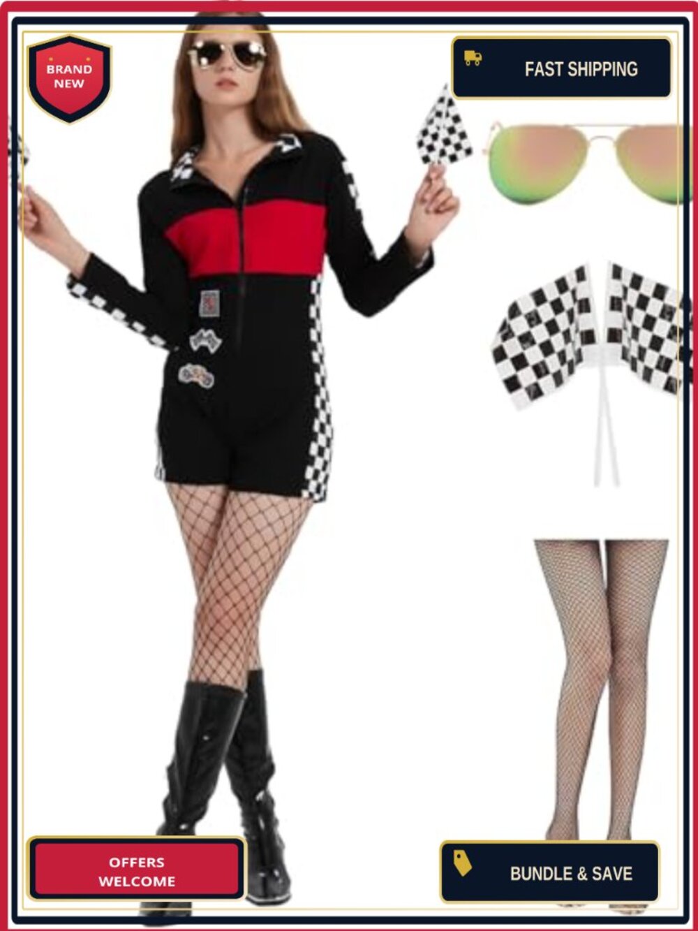 Womens Sexy Race Car Driver Costume 5-Piece Set Halloween Talladega Nights